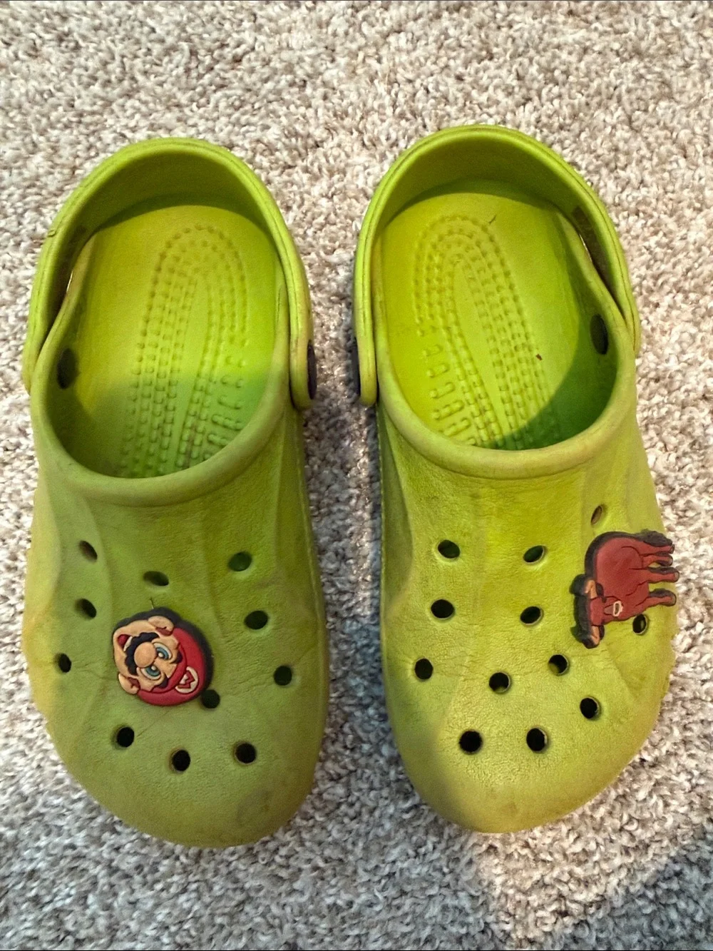 Kids Lime Green Crocs with Mario Charm